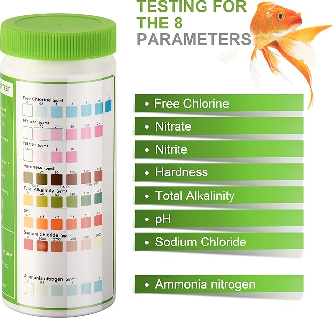 AAwipes Aquarium Ammonia Test Strips 8-in-1 |100 Strips | Quick & Accurate Water Testing for Freshwater & Saltwater Tanks -Test pH, Carbonate, Alkalinity, Hardness, Chlorine, Nitrite, etc. (K02-100)-PurrikoPets