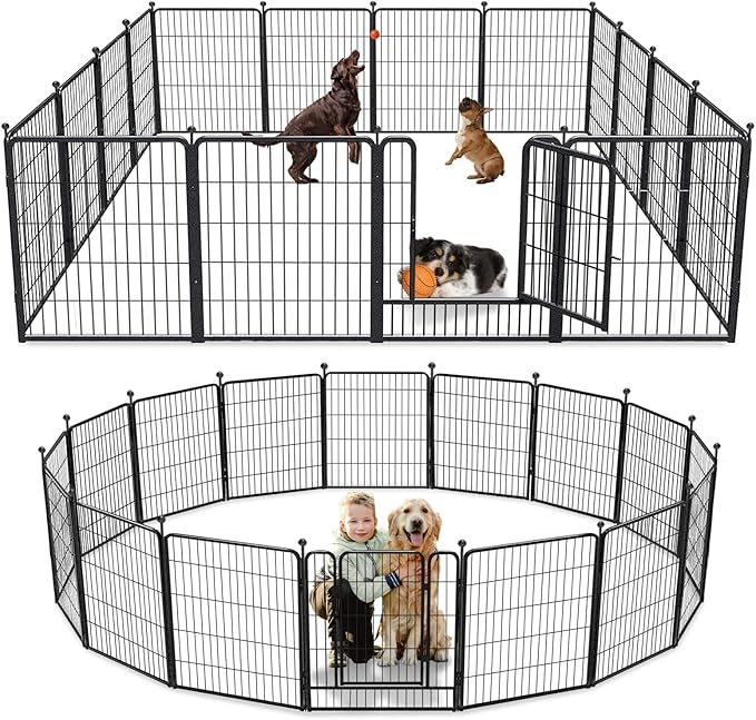Dog Playpen 32 inch 16 Panels Indoor Outdoor Dog Pen for Medium/Small Dogs Heavy Duty Metal Dog Fence Outdoor for Yard, Puppy Playpen with Door Portable Pet Fence for RV Camping Yard-PurrikoPets