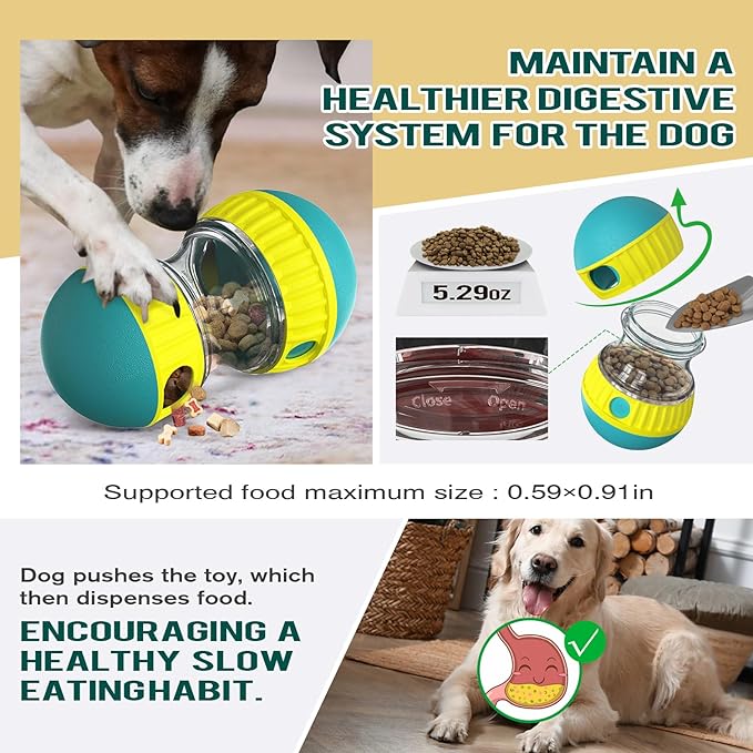Dog Puzzle Toy Adjustable Treat Dispensing Ball Food Dispenser Tough Slow Feeder Puppy Enrichment Training Toy Pet Interactive Chase Toys for Small Medium Large Dogs to Keep Them Busy, Green-PurrikoPets