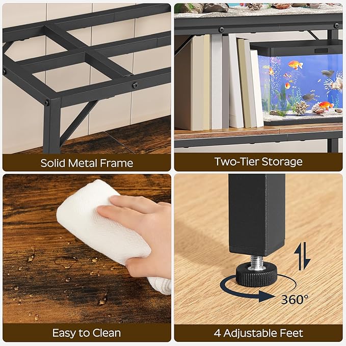 30 Gallon Fish Tank Stand, Aquarium Stand with 2-Tier Storage Shelves, Heavy Duty Breeder Turtle Terrarium Stand Rack for Home Office, 30.0" L x 11.8" W x 24.4" H, Rustic Brown FTHR3001-PurrikoPets