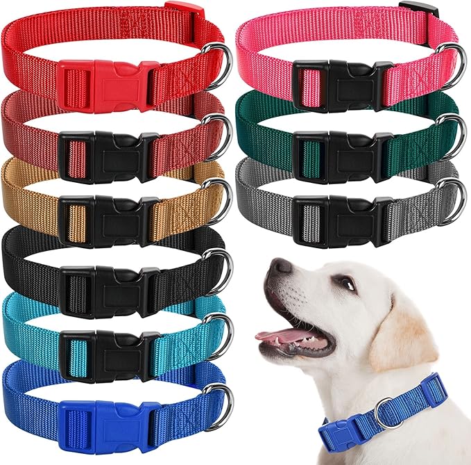 9 Pieces Adjustable Dog Collar for Animal, Soft Nylon Pets Puppy Collar with Quick Release Buckle Holder Bulk for Dogs Walking Running Training(Small,Retro Colors)-PurrikoPets