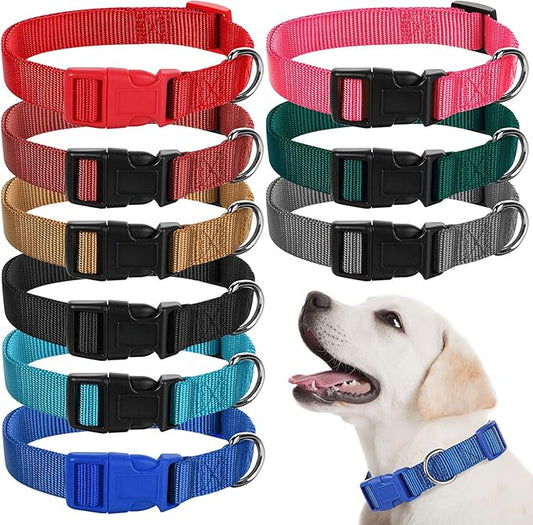 9 Pieces Adjustable Dog Collar for Animal, Soft Nylon Pets Puppy Collar with Quick Release Buckle Holder Bulk for Dogs Walking Running Training(Small,Retro Colors)-PurrikoPets