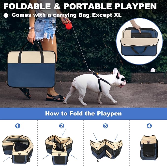 Aivituvin Dog Playpen, Foldable Pet Play Pens with Carrying Bag for Cat, Puppies, Rabbits, Portable Dog Tent Crates Cage for Travel Camping Indoor Outdoor, Removable Shade Cover, Blue S-PurrikoPets