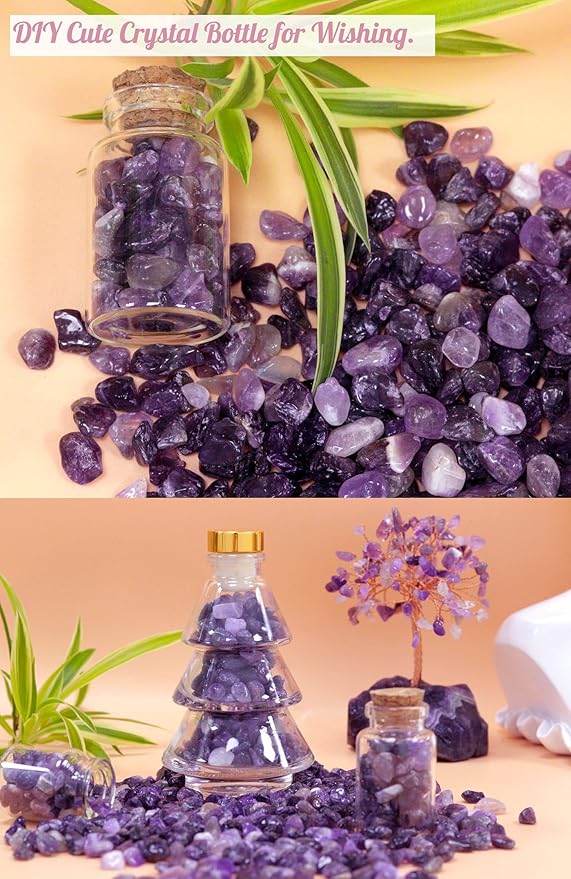 1lb Amethyst Aquarium Gravel Rocks Natural Tumbled Healing Crystal Chips Bulk Gemstones Tumbled Crushed Stones for Fountain Vase Filler Planters Decorative Fish Tank Potted Reiki Energy Balancing-PurrikoPets