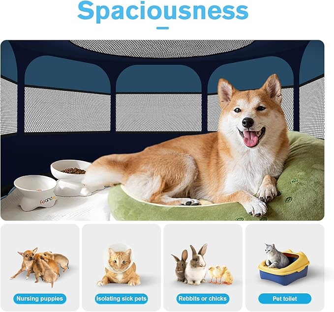 Dog Playpen, Pet Playpen, Portable Cat Playpen, Pop Up Foldable Puppy Playpen Exercise Kennel Tent with Carry Case Collapsible Bowl,Water-Resistant Shade Cover for Outdoor Indoor Travel (Large)-PurrikoPets