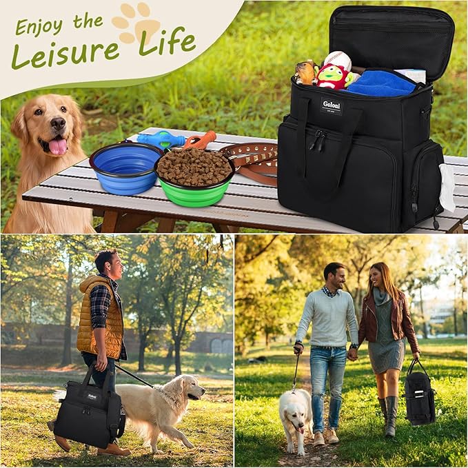 Dog Travel Bag Airline Approved–Pet Travel Tote with Collapsible Bowls,Food Containers & Feeding Mat–Multi-Pocket Organizer for Dogs & Cats, Durable & Water-Resistant for Hiking,Trips,Outdoors-PurrikoPets