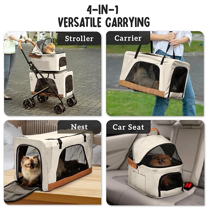 Double Pet Stroller with Detachable Carriers - Ideal for 2 Dogs or Cats - Compact & Convenient Design - Easy Assembly Double Dog Stroller - Cosmic Beige-PurrikoPets