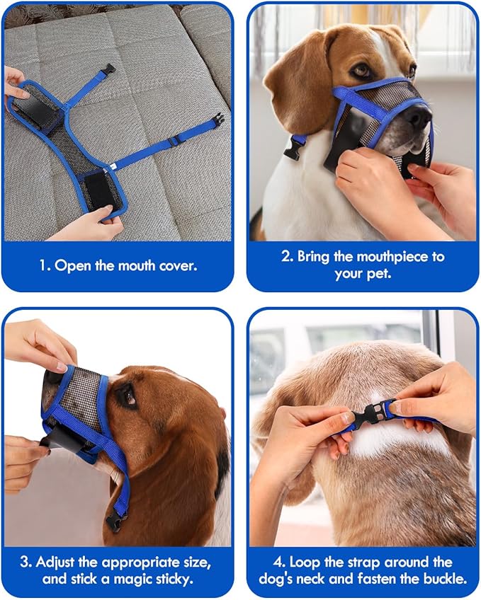 Dog Muzzle, Soft Air Mesh Muzzle for Small Medium Large Dogs Anti Biting Barking Chewing, Breathable Drinkable Adjustable Loop Pets Muzzle for German Shepherd Husky Labrador Retriever (Blue,S)-PurrikoPets