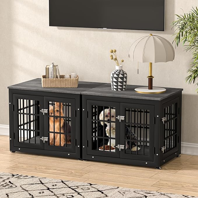 26 Inch Heavy Duty Dog Crate Furniture for Small Dogs, Decorative Pet House End Table, Wooden Cage Kennel Furniture Indoor, Gray-PurrikoPets