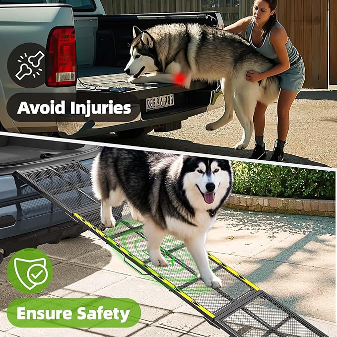 Dog Ramp for Car, 74x20 Inches Outdoor Portable Dog Ramps for Large Dogs with Reflective Strips, Non-Slip Surface Pet Ramp (Support Up to 150LBS)-PurrikoPets