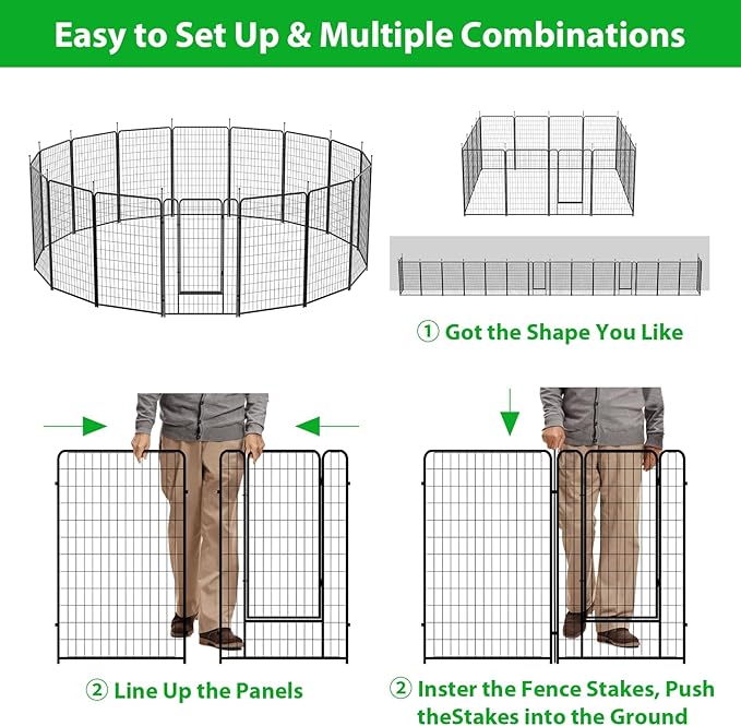 Dog Playpen Outdoor 16 Panels Heavy Duty Dog Pen 26" W×50" H Anti-Rust Exercise Fence with Doors for Large/Medium Pet Play for RV Camping Yard-PurrikoPets
