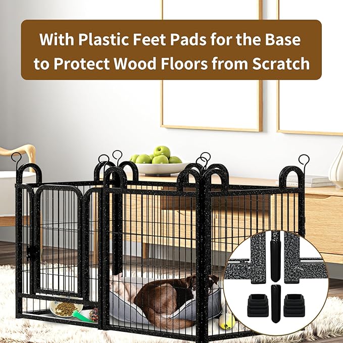 Dog Playpen Outdoor 12 Panels Heavy Duty Dog Fence 32" Height Anti-Rust with Doors Portable for RV Camping Yard, Total 27FT, 58 Sq.ft, Snowy Black-PurrikoPets