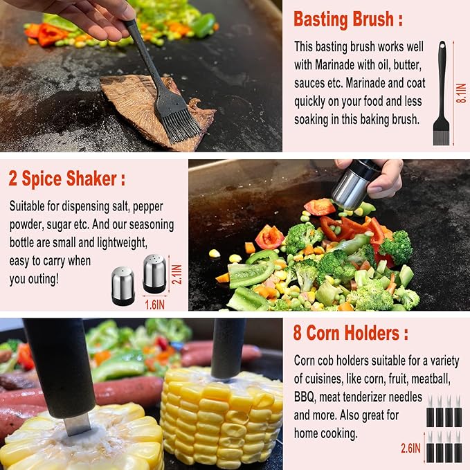 38PCS Flat Top Grill Accessories Set - Must Have for Your Outdoor with Professional Griddle Spatula, Cleaning Kit, Grill Basting Cover - Ideal Griddle Gift for Men Women-PurrikoPets