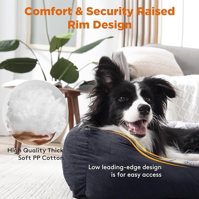 GASUR Medium Dog Beds for Medium Size Dogs, Orthopedic Dog Bed Sofa, Washable Pet Beds Cuddler Anti-Slip Bottom, Soft Calming Sleeping Warming Puppy Bed (M (30"x 24"x 9"), Black)-PurrikoPets
