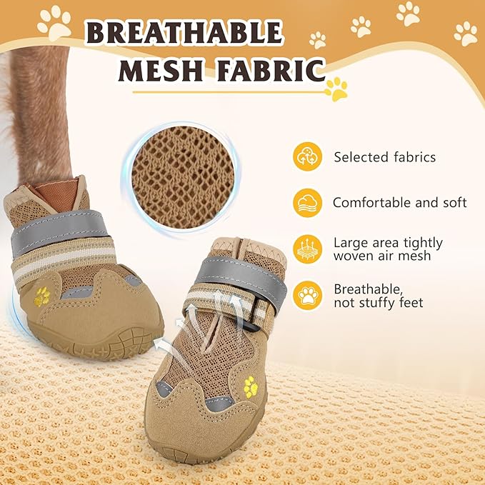 Dog Shoes for Large Medium Small Dog, Mesh Breathable Dog Shoes for Hot Pavement, Anti-Slip Dogs Boots Paw Protectors with Reflective for Outdoor Walking Indoor Hardfloors(Size 7)-PurrikoPets