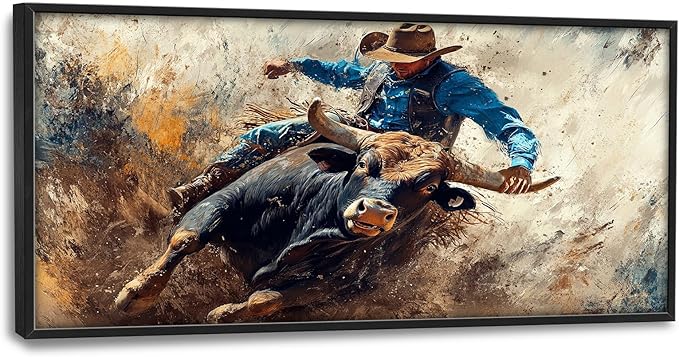 Framed Large Western Cowboy Wall Art, Oversized Rustic Cow Wall Decor for Living Room, Dusty Canvas Painting Pictures Vintage Artwork Home Decoration for Living Room Bedroom Office 60"x30"-PurrikoPets