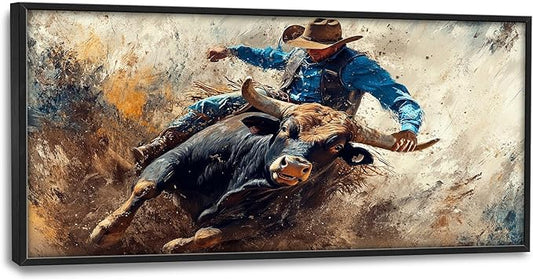 Framed Large Western Cowboy Wall Art, Oversized Rustic Cow Wall Decor for Living Room, Dusty Canvas Painting Pictures Vintage Artwork Home Decoration for Living Room Bedroom Office 60"x30"-PurrikoPets