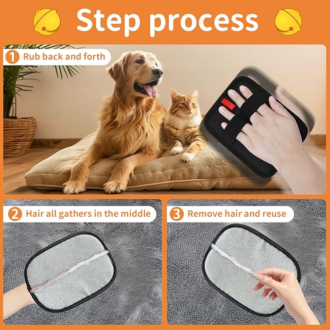 2 Pcs Pet Hair Removal Gloves, Reusable Electrostatic Grooming Mitt, Washable & Eco-Friendly Fur Remover for Dogs & Cats, Versatile for Furniture, Bedding, Clothes, and Car Seats-PurrikoPets