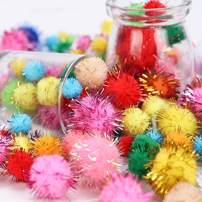 80 Pieces Cat Sparkle Balls Assorted Color 1 Inch Pom Poms Tinsel Cat Ball Toy Puff Balls Glitter Ball for Cats Kitten Toys for Indoor Cats and Crafts-PurrikoPets