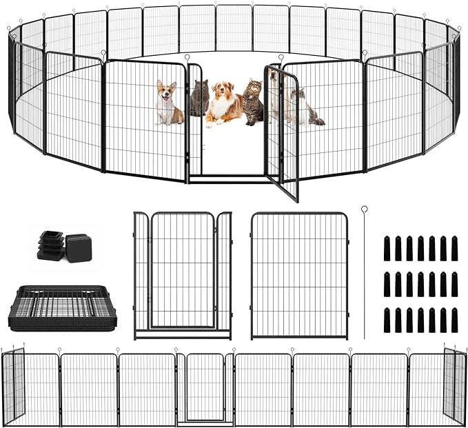 Dog Playpen Outdoor Extra Wide 24 Panels Heavy Duty Dog Fence 40" Height Anti-Rust with Doors Portable for RV Camping Yard, Total 63FT, 316 Sq.ft, Snowy Black-PurrikoPets