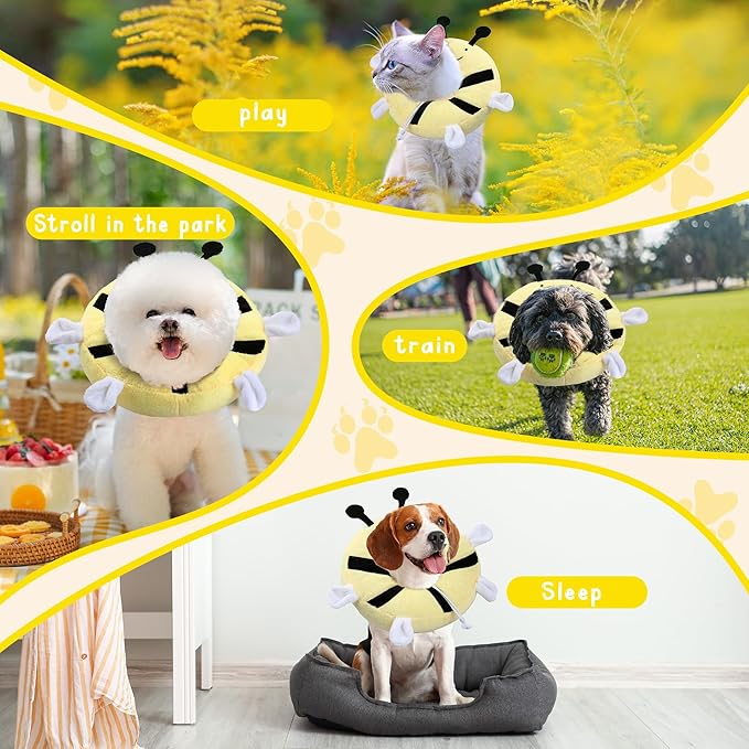 Adjustable cat Cone Collar Soft to Stop Licking After Surgery for Kitten, Alternative to Cone of Shame cat, Donut Cone for Cats, pet Elizabethan Collar (Bee, Small)-PurrikoPets