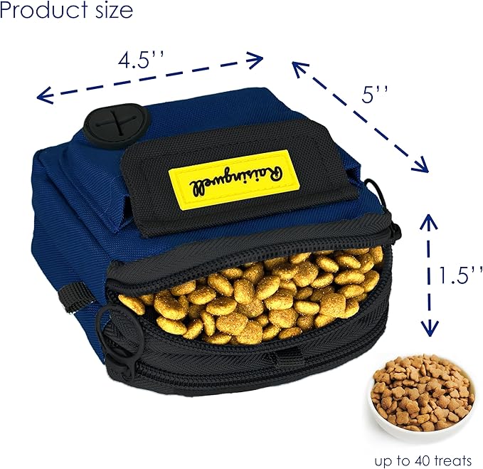 Dog Treat Pouch for Pet Walking and Training with Clicker, Poop Bags and Three Bags Design Small Fanny Zipper Pack Holder for Puppy Snack Dispenser Kit for Leash and Outdoor Use (Blue)-PurrikoPets