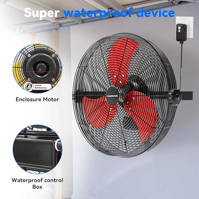 2600 CFM 14 inch Outdoor High Velocity Wall Mounted Fan, 3-Speed Metal Fans with IP44 Enclosure Motor, Industrial Grade Weatherproof Wall Fan for Patio, Greenhouse, Garage, and Gazebo-PurrikoPets