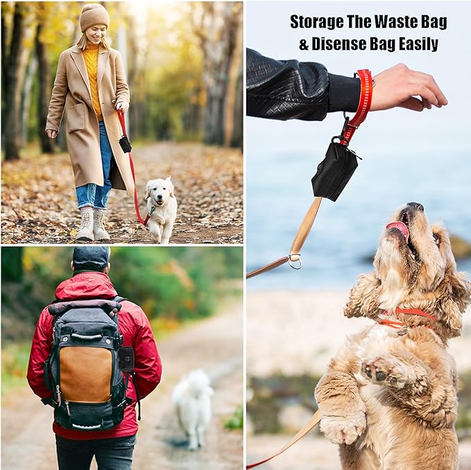 2Packs Dog Poop Bag Holder for Leash Attachment Dog Poop Bag Dispenser Dog Waste Bag Dispensers Dog Poop Bag Holders Fit Dog Leash Accessory With Hand Free Holder Carriers, Pink & Black-PurrikoPets