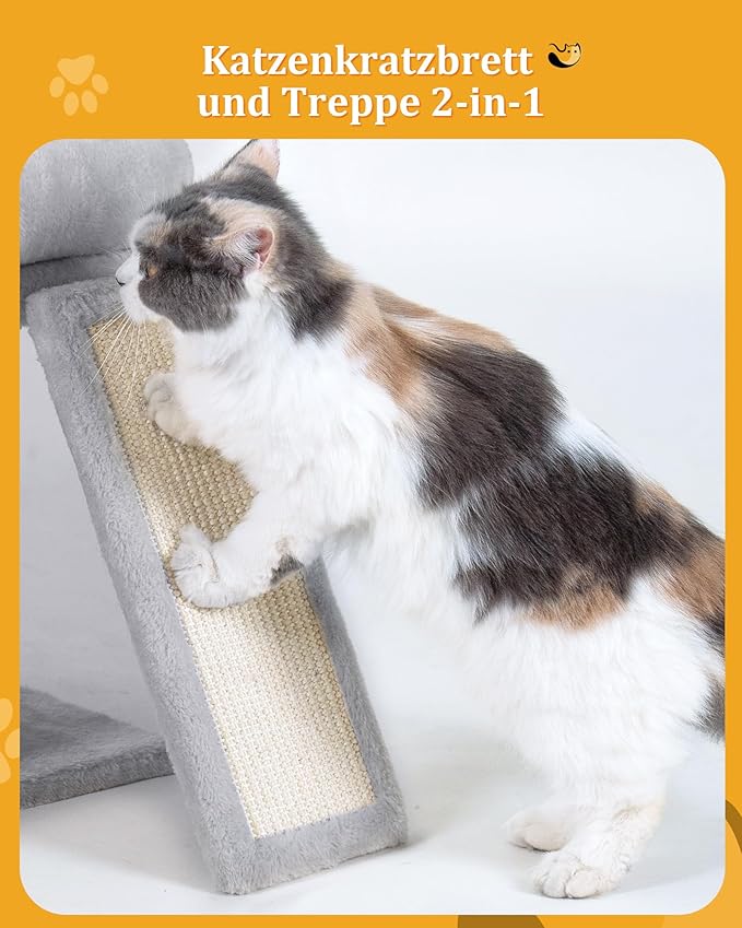 14in Cat Tree Tower with 20 * 16.5in Perch Bed and Washable Top for Large Adult Cats, Condo and Scratching Post for Indoor Kitten Pet, Light Gray-PurrikoPets