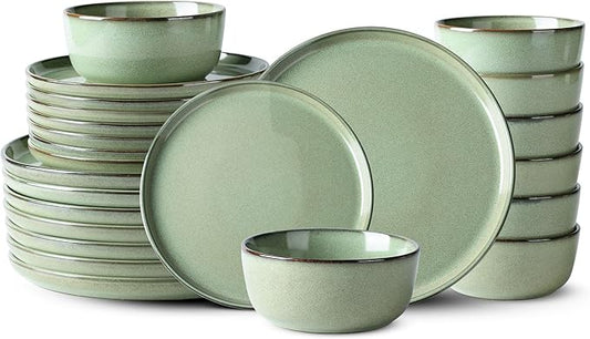 GBHOME Ceramic Dinnerware Sets for 8, 24 Pieces Stoneware Plates and Bowls Sets, Scratch Resistant Dishes, Dishwasher & Microwave Safe-Pastel Green-PurrikoPets