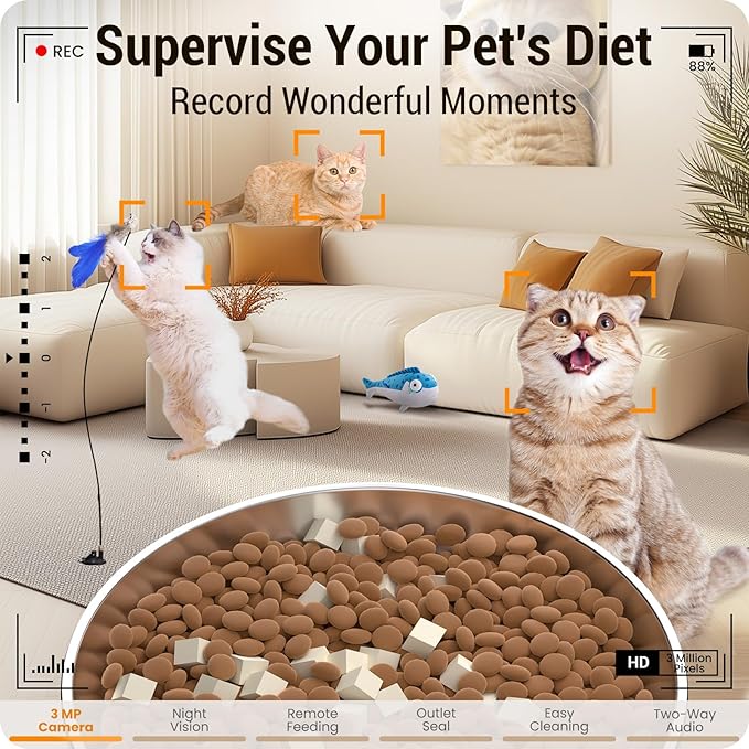5L Automatic Cat Feeder with 2K HD Camera: 5G WiFi Automatic Dog Feeder with Night Vision,Cat Food Dispenser with Freshness for Multiple Pets,Detachable for Easy Clean-21 Cup (Sealed Outlet)-PurrikoPets