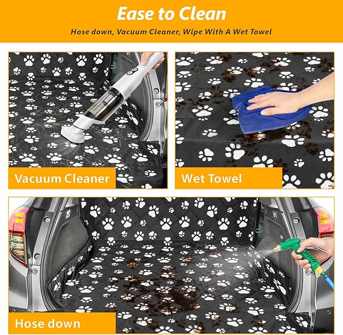 F-color SUV Cargo Liner for Dogs, Upgraded Extra Large Water Resistant Pet Cargo Cover Dog Seat Cover Mat for SUV Sedans Vans with Bumper Flap Protector, Non-Slip, Wear-Proof, Universal Fit, Paw Print-PurrikoPets