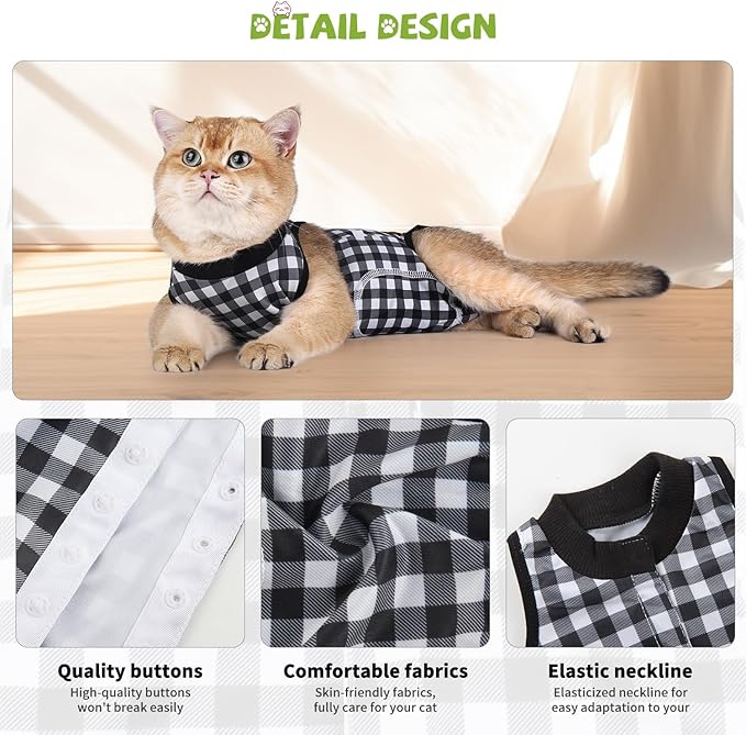 2 Packs Cat Surgery Recovery Suit Surgical Clothes Abdominal Wounds Anti-Licking Cat Bodysuit Onesie Substitute E-Collar& Cone-PurrikoPets