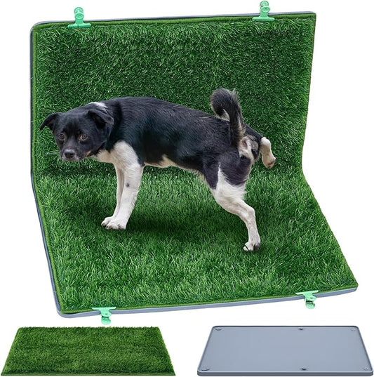 Dog Potty for Indoor or Porch with Foldable Silicone Stand Tray Large, 35 x 25 Inch Dog Grass Pad for Puppy Training, Reusable Artificial Grass Pee Pad, Indoor Outdoor Pet Toilet for Small Medium Dogs-PurrikoPets