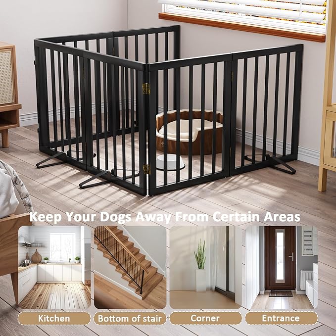 Extra Wide Dog Gate 110 inches Wide, Freestanding Pet Gate for The House Doorway, Pet Puppy Barrier, Support Feet Included, Black,6 Panels-PurrikoPets