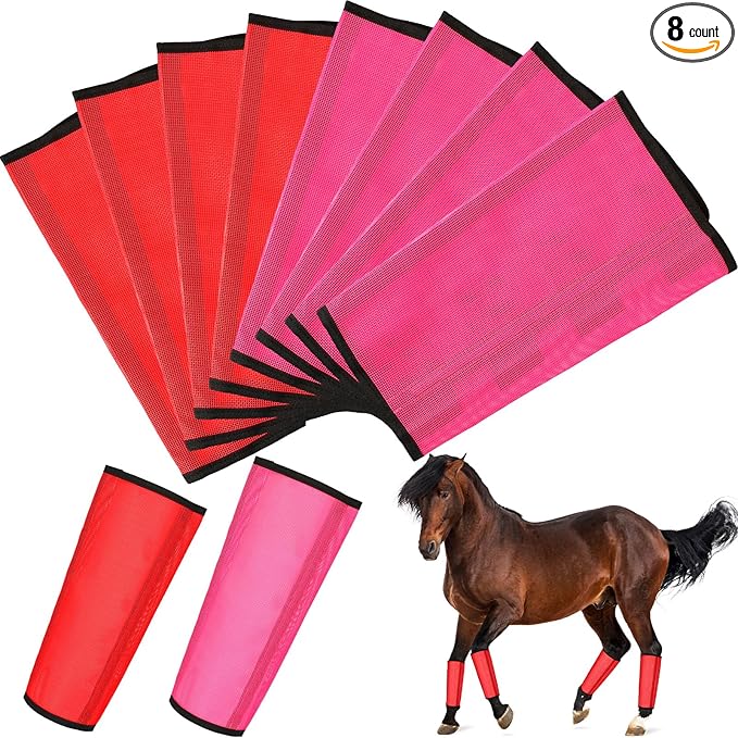 8 Pcs Mesh Fly Boots for Horse Breathable Mesh Horse Boots Protective Horse Leg Wraps Horse Leggings for Preventing Flies and Mosquitoes Bites (Light Pink, Dark Pink)-PurrikoPets