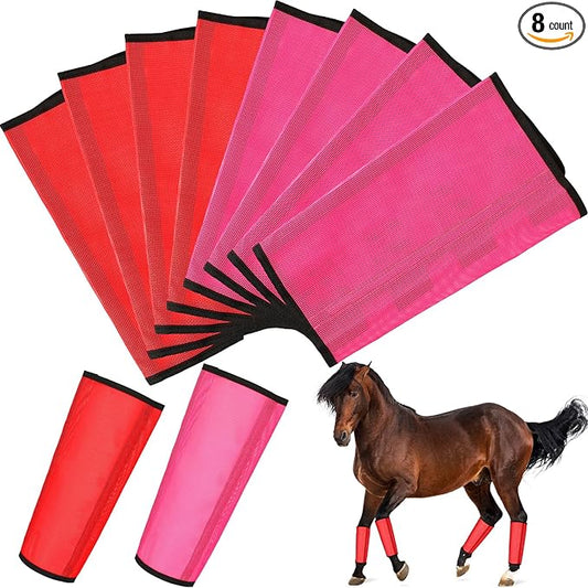 8 Pcs Mesh Fly Boots for Horse Breathable Mesh Horse Boots Protective Horse Leg Wraps Horse Leggings for Preventing Flies and Mosquitoes Bites (Light Pink, Dark Pink)-PurrikoPets