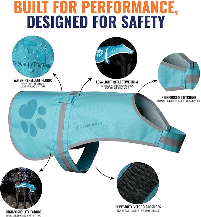 Dog Reflective Vest – Hi-Vis Fluorescent Visibility That Helps to Safeguard Your Pet On/Off Leash in Urban & Rural Areas (Teal, X-Small)-PurrikoPets