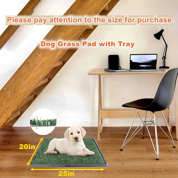 Dog Grass Pad with Tray 25"X20" - Portable Dog Litter Box for Balcony/Patio, Indoor/Outdoor Artificial Turf Pet Potty for Puppy Training, with Washable Pee Pad and Fake Grass Mat-PurrikoPets