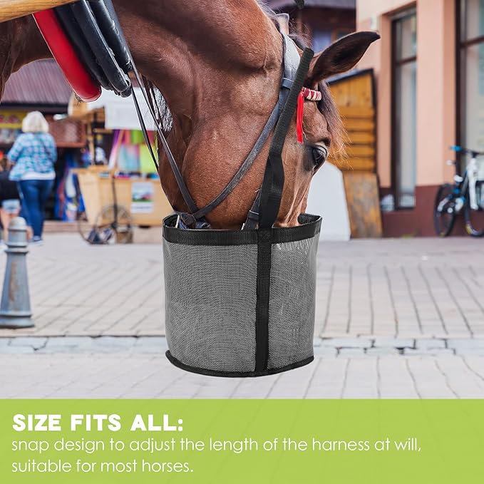 2 Pcs Horses Feed Horse Bag for Grain Hay Bags Heavy Duty Mesh Horse Feeder with Adjustable Strap Comfort Neck Pad Nose Pad and Waterproof Bottom Muzzle(Gray)-PurrikoPets