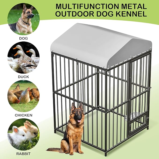 4x4x6 FT Outdoor Dog Kennel,Heavy-Duty Enclosures Outside with UV-Resistant Waterproof Roof Cover and Lock,for Medium and Large Dogs,Easy Assembly-PurrikoPets