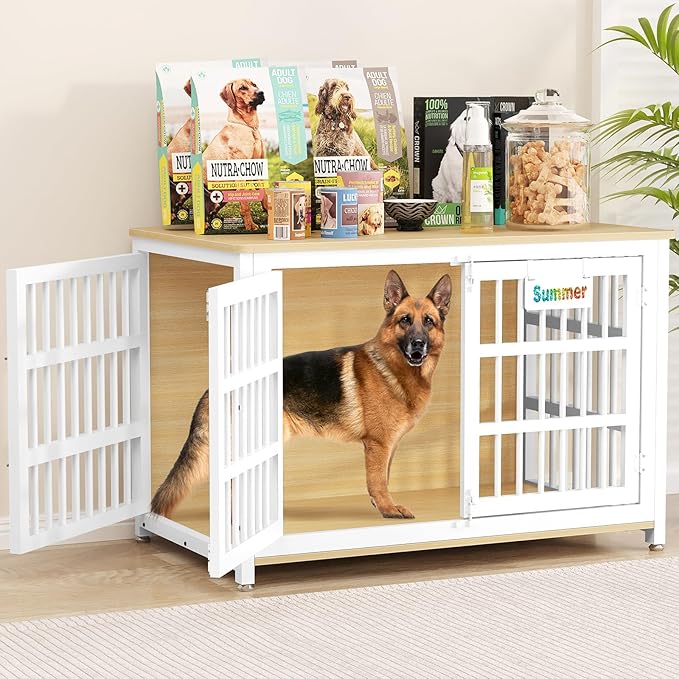EasyCom Heavy Duty Dog Kennel Indoor with Name Tag, XXL Dog Crate Furniture for Large Dogs, Double-Doors Sturdy Dog Cage for Anxiety Dog, Decorate House as TV Stand, End Table, Bedside Table-PurrikoPets