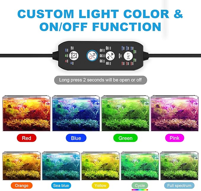 24/7 Cycle LED Aquarium Plant Light-Full Spectrum Fish Tank Light, Auto On/Off, 24/7 Lighting Modes and DIY Mode, Adjustable Timer/Brightness, 18W for 18 Inch to 24 Inch Planted Tank-PurrikoPets