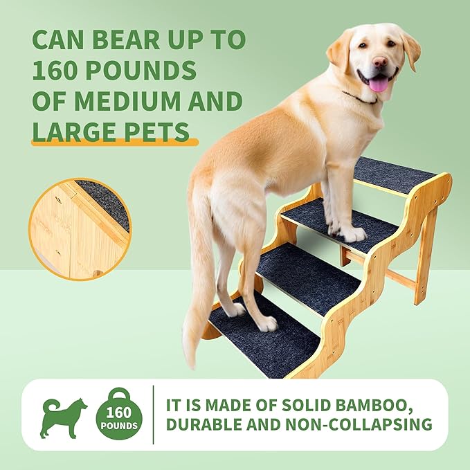 Dog Stairs for Large/Oldder Dogs,4 Steps Bamboo Wooden Pet Ramp for High Beds, Cars & Couch Sofa - Supports Dog Up to 160 LB,20-inches High-PurrikoPets