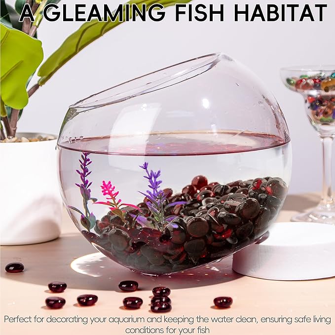 2 LB Dark Red Glass Marbles, Mini Flat Glass Beads for Vase Fillers, Floral Bottom Mancala Gems Pebbles Fish Tank Rocks for Table Aquarium,Home Decor Art Craft Supplies(0.5"~0.7")-PurrikoPets