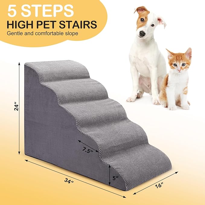Dog Stairs for Bed and Couch, Non-Slip 5-Step Pet Stairs, 24" High Sofa Foam Dog Ramp - Best for Small Pets, Dogs and Cats with Joint Pain-PurrikoPets