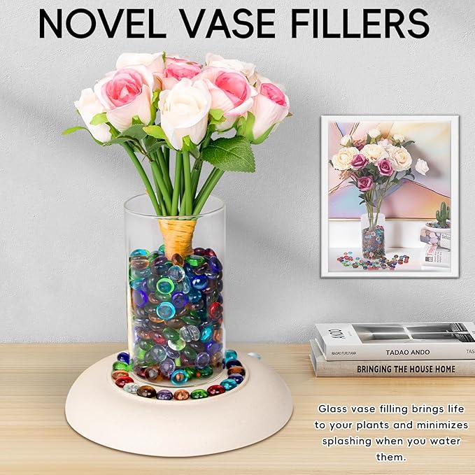 5 LB Mix Color Glass Beads, Mini Flat Glass Marbles~750PCS for Vases, Floral Bottom Mancala Gems Pebbles Fish Tank Rocks for Table Scatter Aquarium,Vase Fillers,Home Decorative Art Craft(0.5"~0.7")-PurrikoPets