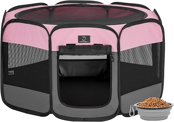 A 4 Pet Portable Cat Play Pen for Cats, 27" Foldable Kitten Playpen for Puppy/Cat/Rabbit/Chick, with Removable Zipper Top & Mesh Panel(11”W × 7.5”H)-PurrikoPets