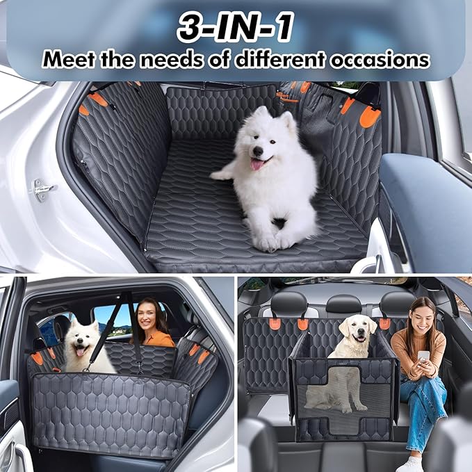 3-in-1 Convertible Dog Car Seat Extender & Booster Seat – 400lb Capacity, Waterproof 600D Oxford with Hard Bottom, Scratch-Proof Hammock for Cars & SUVs-PurrikoPets