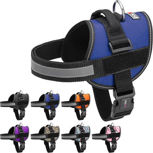 Dogline Dog Harness, Reflective No-Pull Adjustable Vest with Handle for Walking, Training, Breathable, No - Choke Harness for Small, Medium or Large Dogs Room for Patches Girth 27 to 34 in Cyan Blue-PurrikoPets